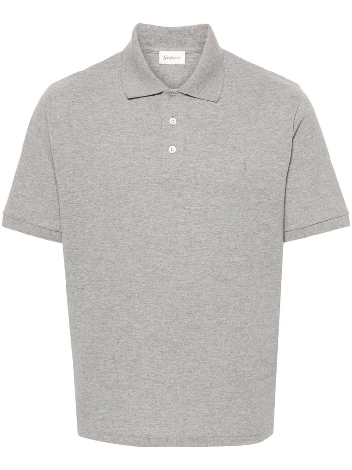 Saint Laurent Grey Cotton-Blend Piqué Polo Shirt