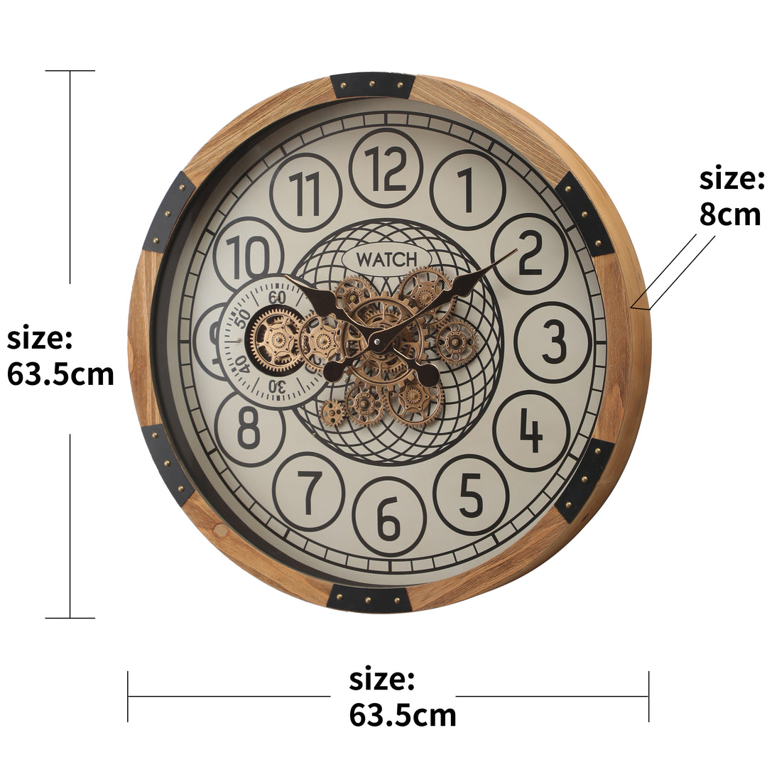 Royal Round Wooden moving cogs wall clock