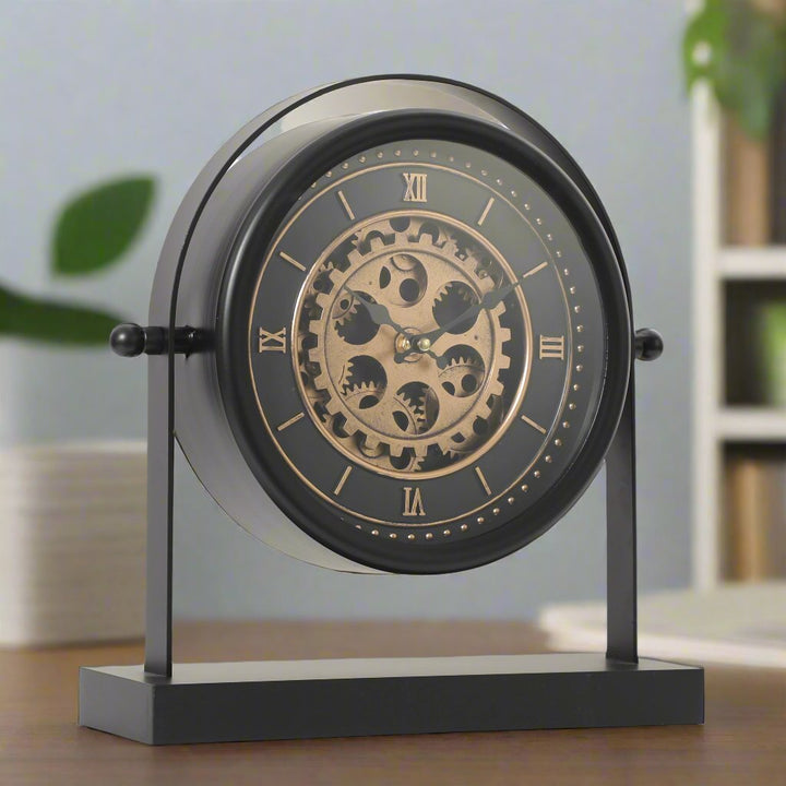 Sir Drummond Bedside Table Moving Cogs Clock