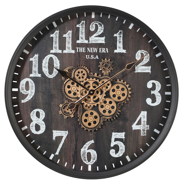 Woodie Round Moving Cogs Wall Clock