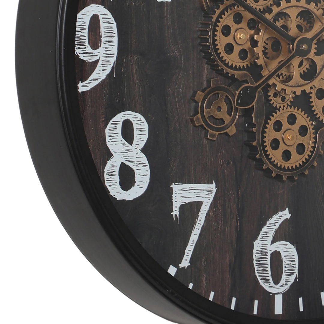 Woodie Round Moving Cogs Wall Clock