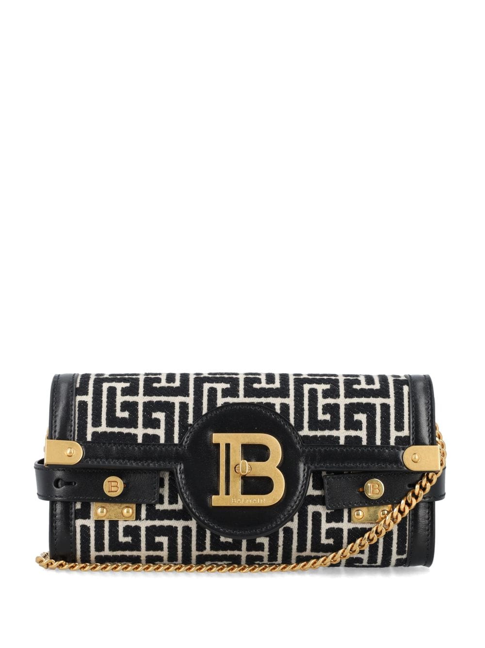 Balmain Clutches UNI Balmain Bags B Buzz Small Jacquard Black Balmain Black/white leather bag with monogram jacquard, gold-tone logo, and twist-lock. Brand