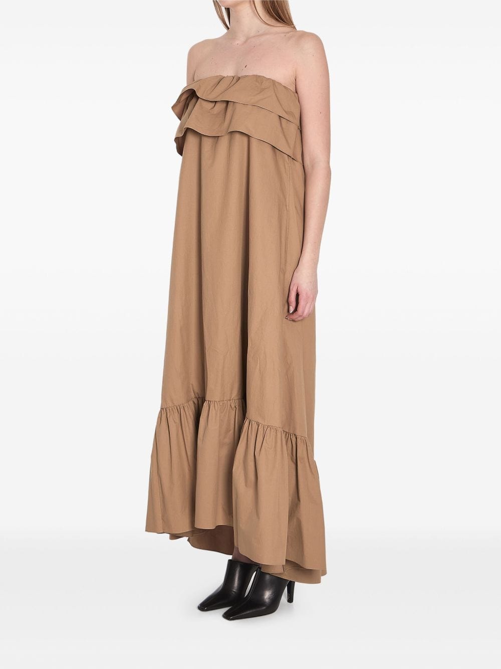 Saint Laurent Dresses Saint Laurent Beige Strapless Ruffle-Hem Dress Saint Laurent Beige Strapless Dress with Ruffle Hem – Chic & Stylish Brand