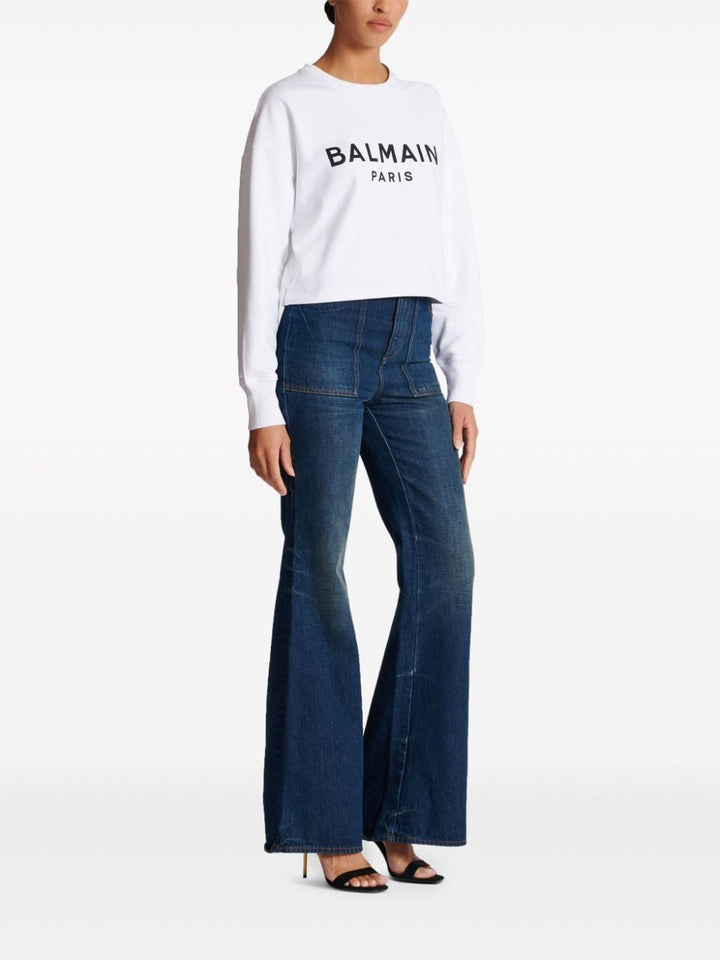 Balmain Topwear M Balmain Cotton Logo Sweater Balmain White Cotton Logo Sweater Brand