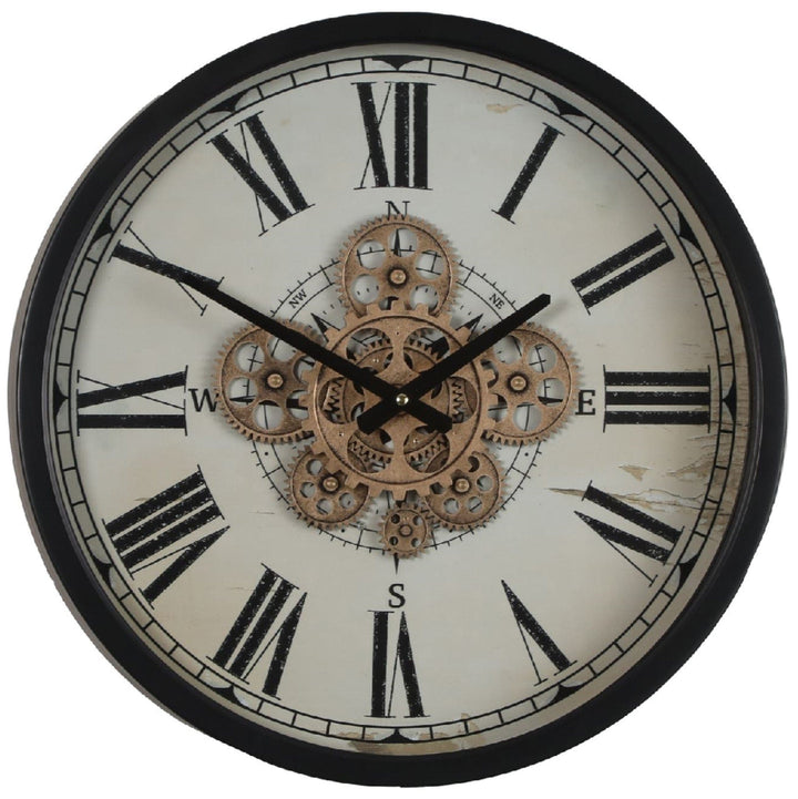 Chilli Wall Clock Albert Round Moving Cogs Wall Clock Black w Natural Brand