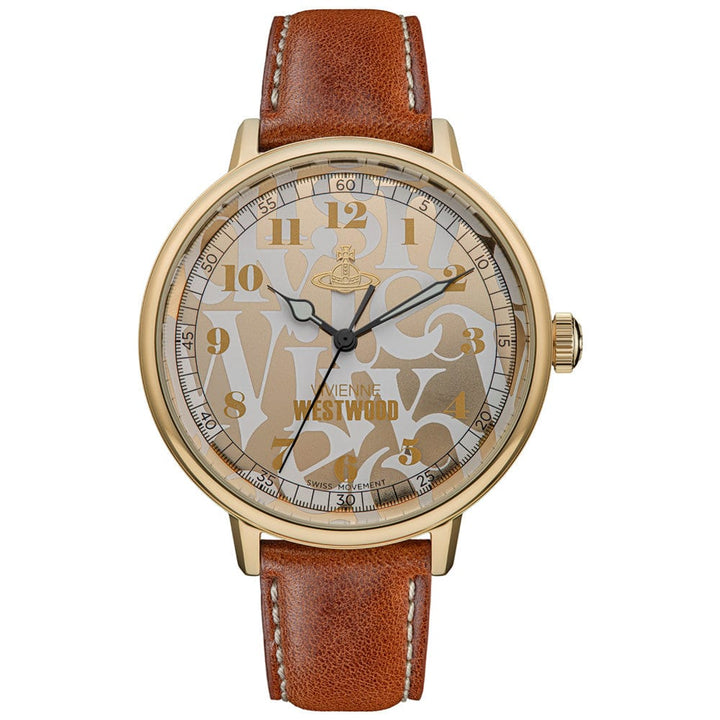 Vivienne Westwood Watches Vivienne Westwood Cavendish Gold 48mm Brown Leather Watch Brand