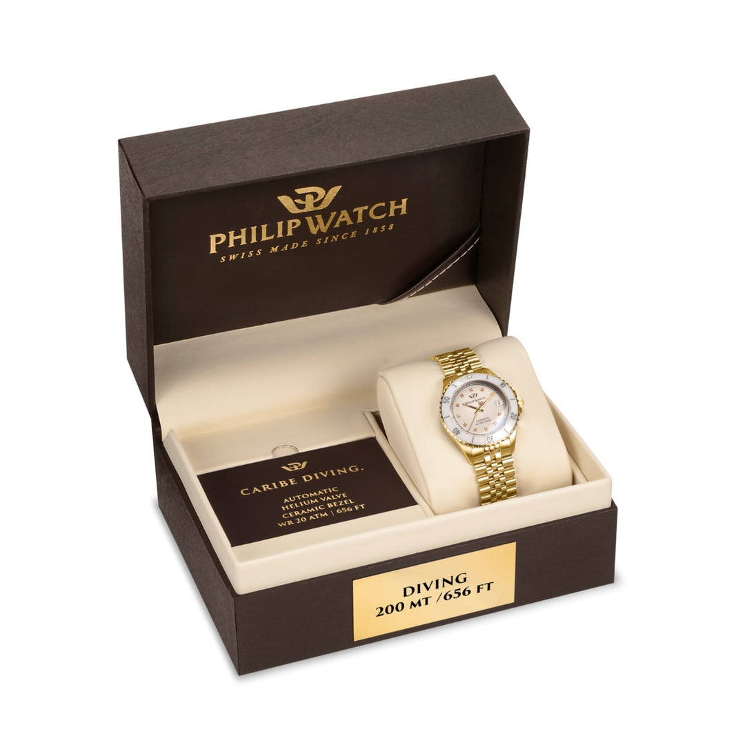 Philip Watch Caribe Gold Ladies Automatic Swiss Made Diving Timepiece